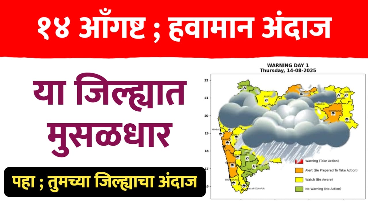 14 आँगष्ट हवामान अंदाज